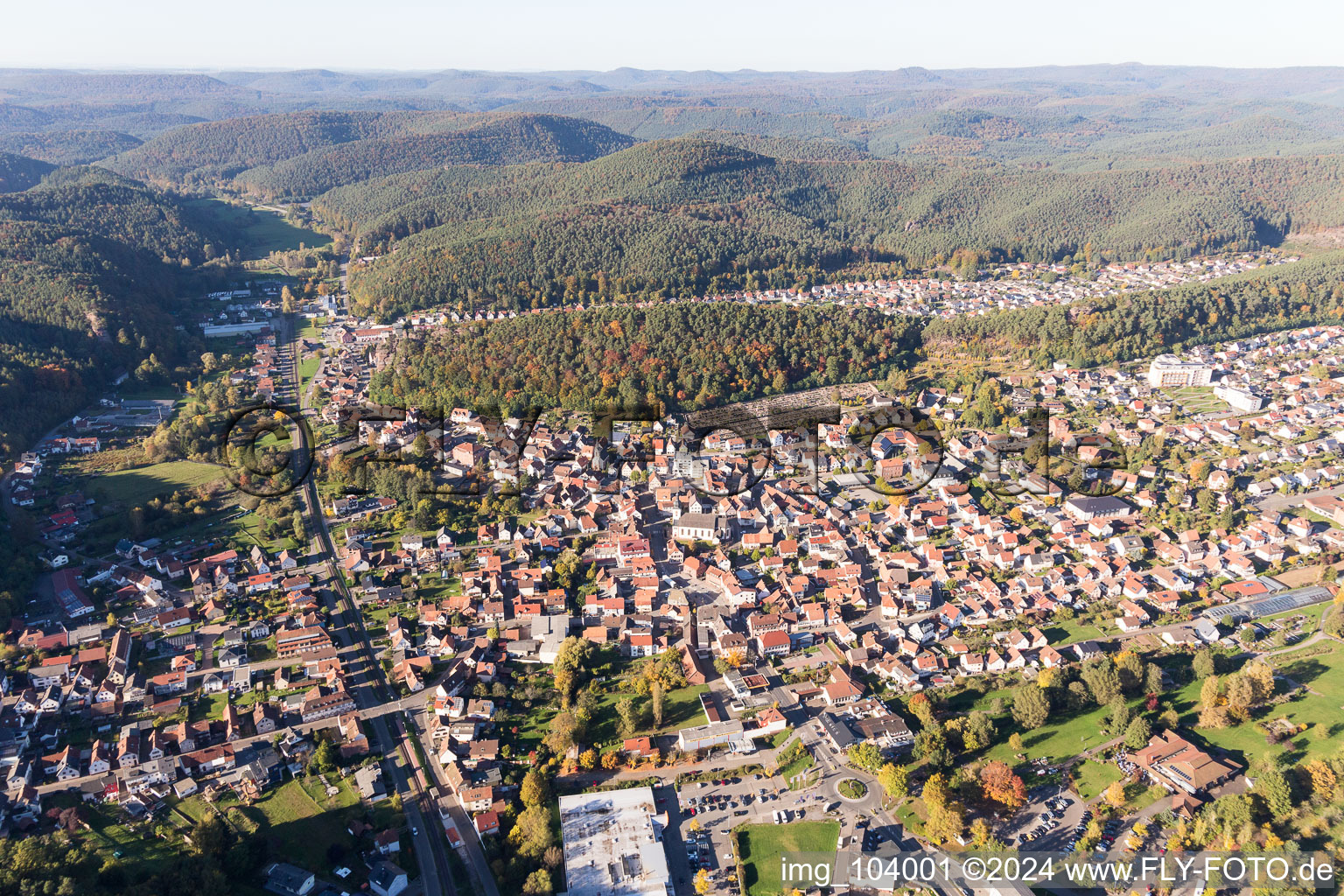 Drone image of Dahn in the state Rhineland-Palatinate, Germany