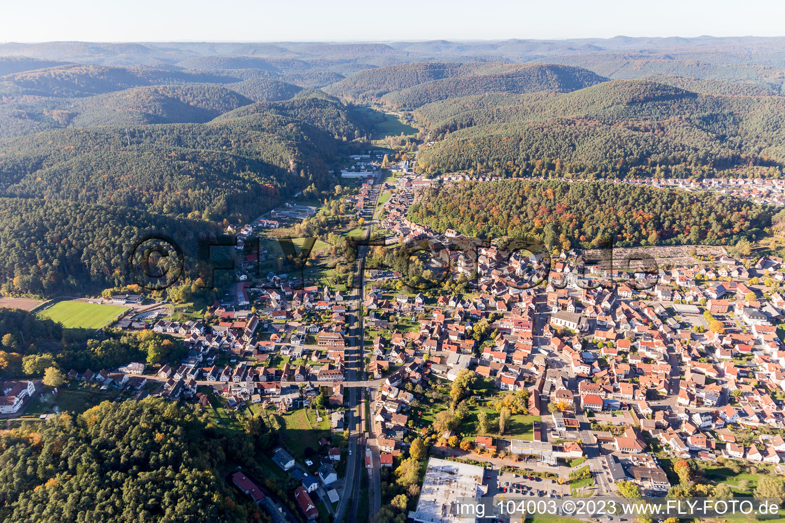 Dahn in the state Rhineland-Palatinate, Germany seen from a drone