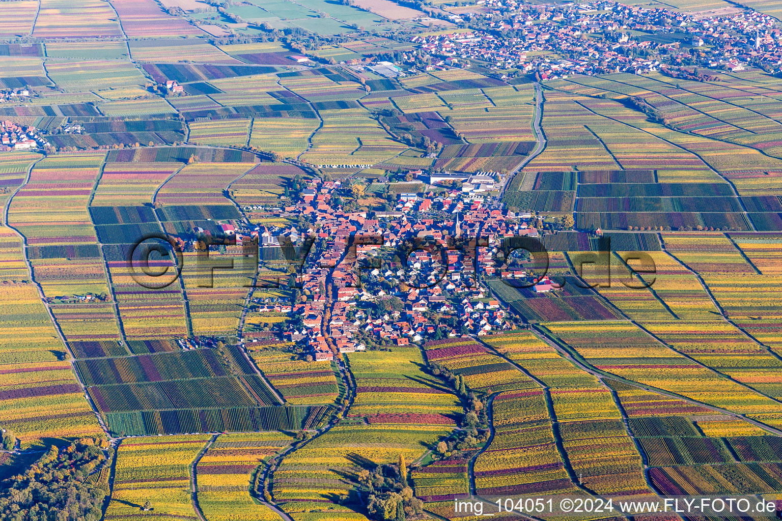 Village - view on the edge of agricultural fields and farmland in Rhodt in the state Rhineland-Palatinate, Germany