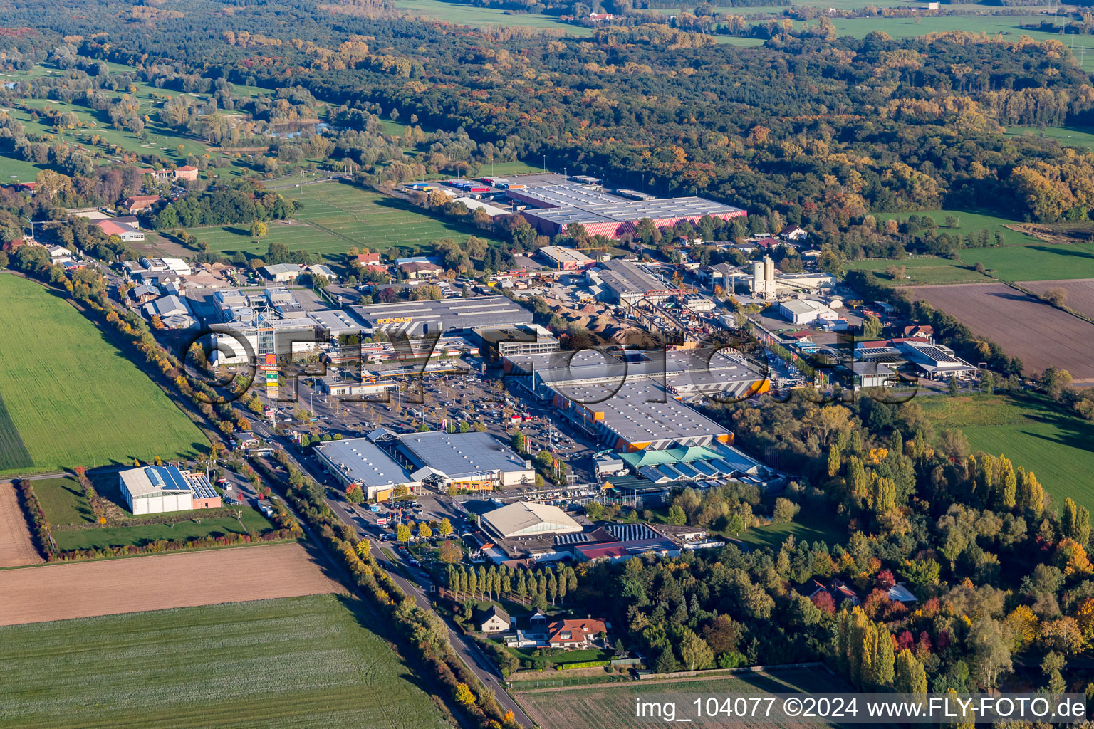 Industrial area with Horbach from the northwest in Bornheim in the state Rhineland-Palatinate, Germany