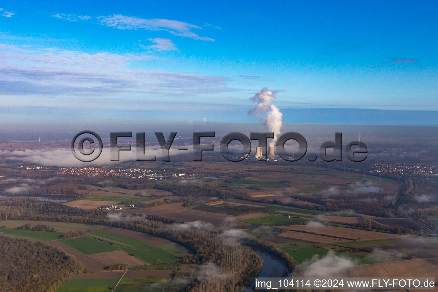 Clouds over the cooling tower of the NPP nuclear power plant of EnBW Kernkraft GmbH, Kernkraftwerk Philippsburg on an Island in the river rhine in Philippsburg in the state Baden-Wurttemberg, Germany