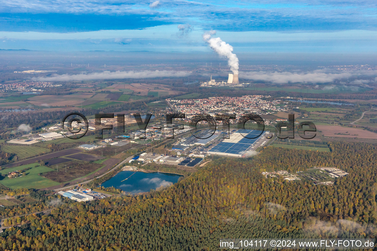 Philippsburg in the state Baden-Wuerttemberg, Germany seen from a drone