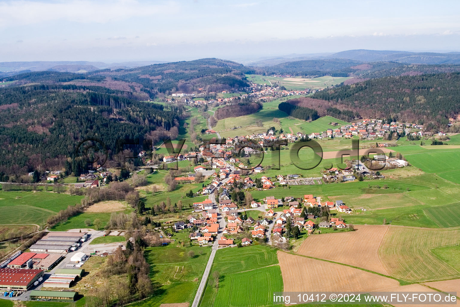 Town View of the streets and houses of the residential areas in the district Affolterbach in Wald-Michelbach in the state Hesse seen from above