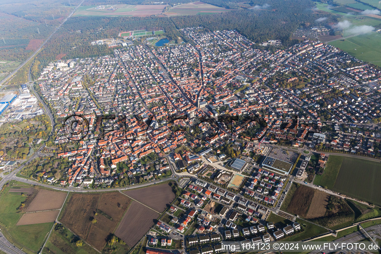 Town View of the streets and houses of the residential areas in Walldorf in the state Baden-Wurttemberg, Germany