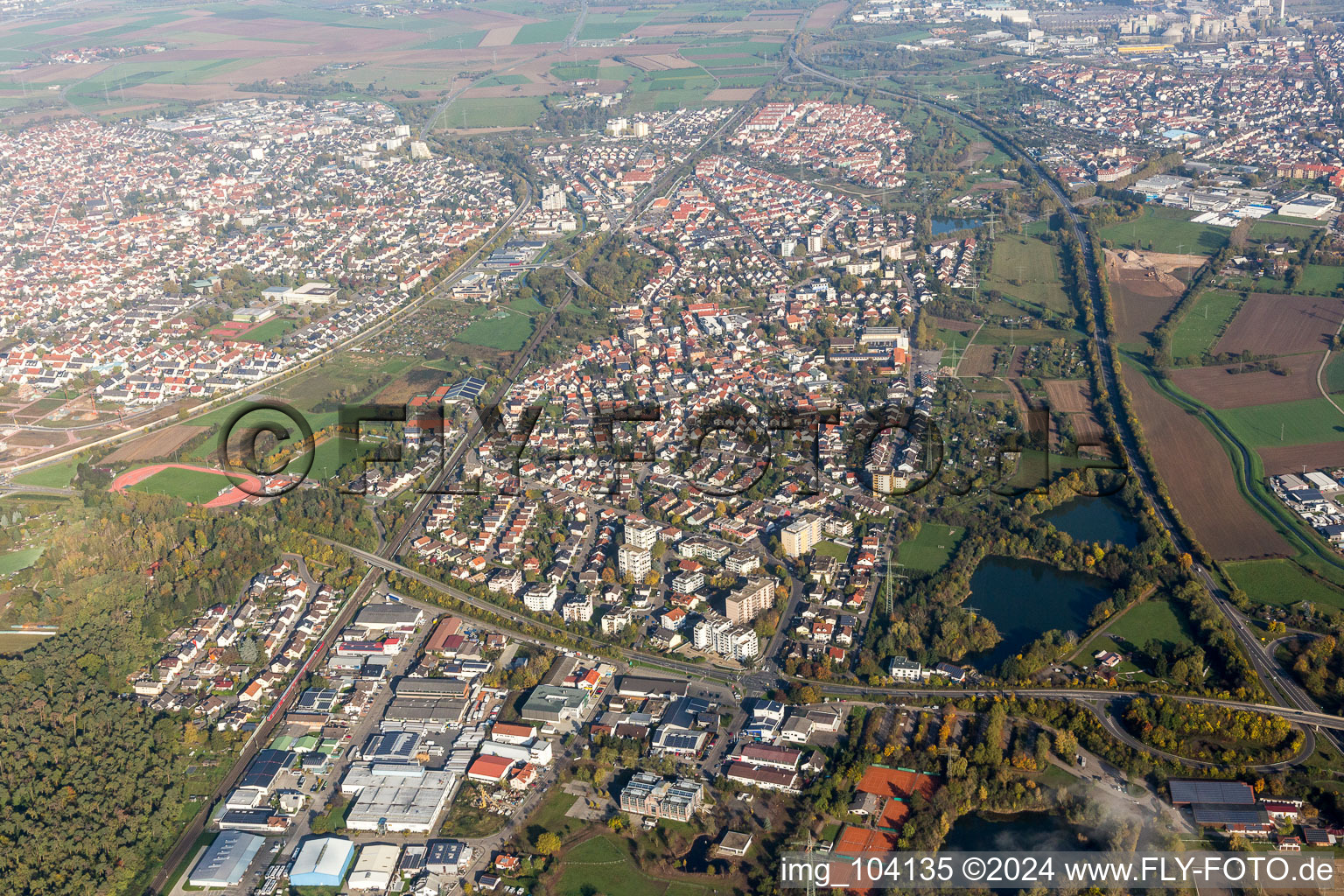 Town View of the streets and houses of the residential areas in the district Sankt Ilgen in Leimen in the state Baden-Wurttemberg, Germany