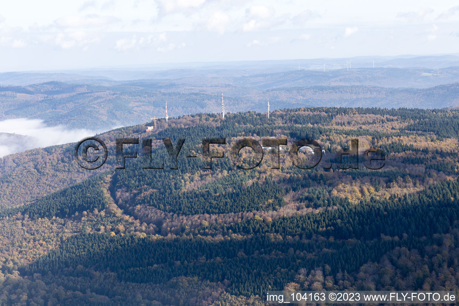 Aerial view of Transmission towers in the district Königstuhl in Heidelberg in the state Baden-Wuerttemberg, Germany