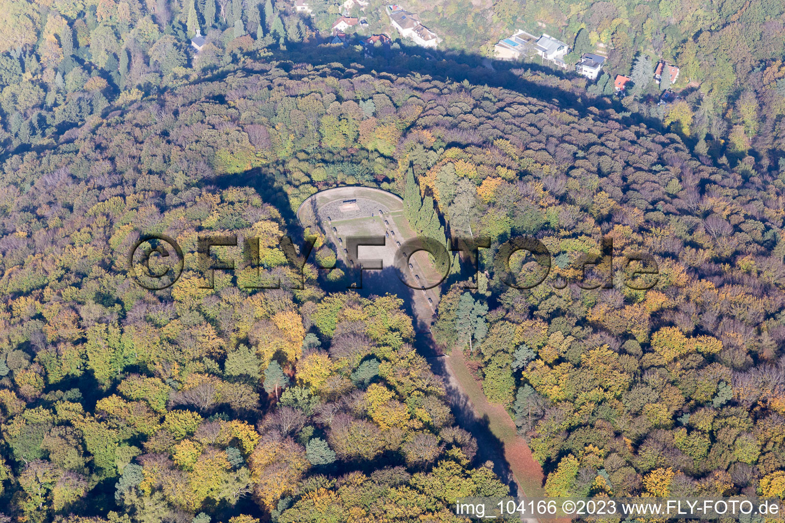 Aerial view of Cemetery of Honor in the district Königstuhl in Heidelberg in the state Baden-Wuerttemberg, Germany