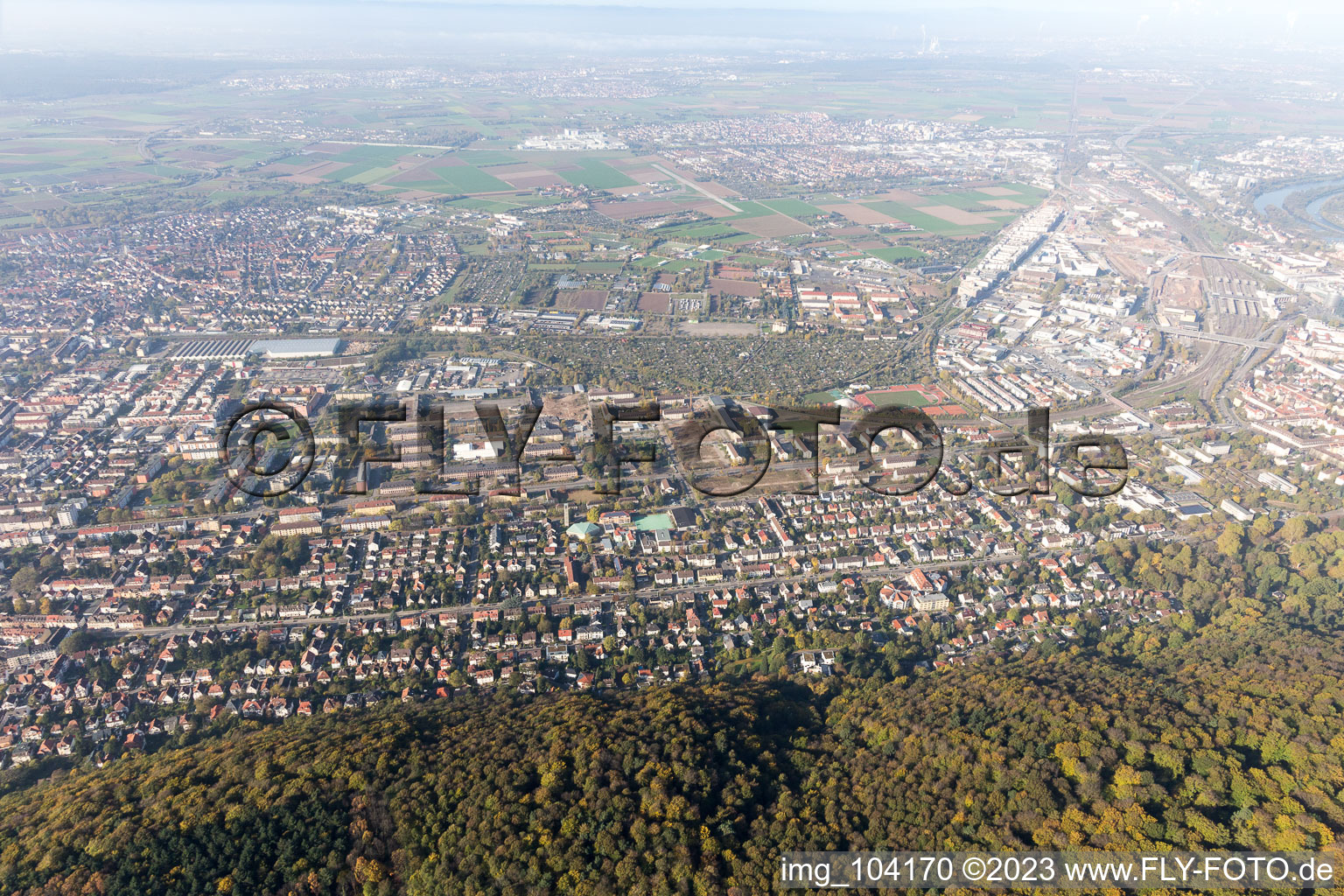 Aerial photograpy of District Südstadt in Heidelberg in the state Baden-Wuerttemberg, Germany