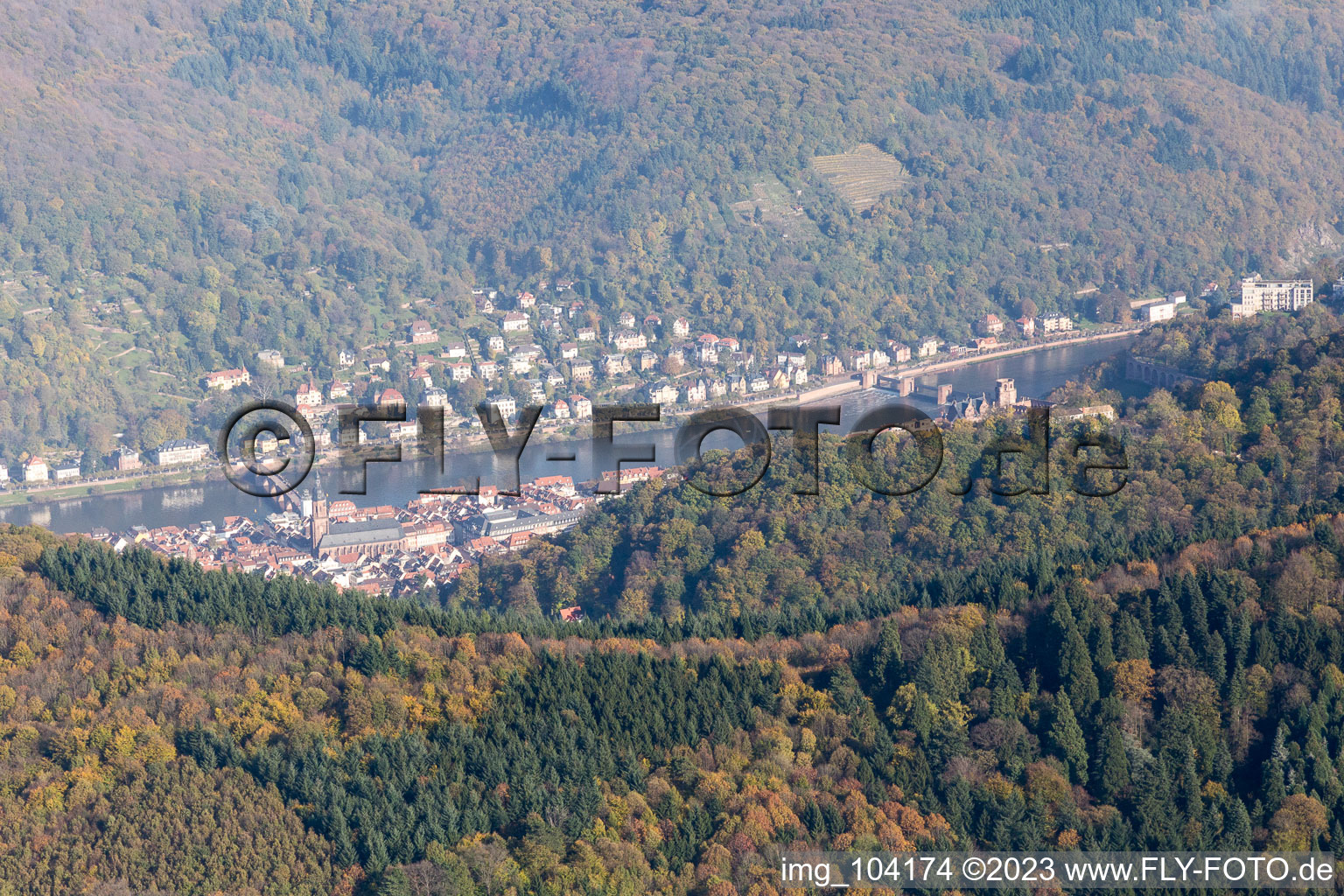 Aerial photograpy of Neckar Valley in the district Kernaltstadt in Heidelberg in the state Baden-Wuerttemberg, Germany