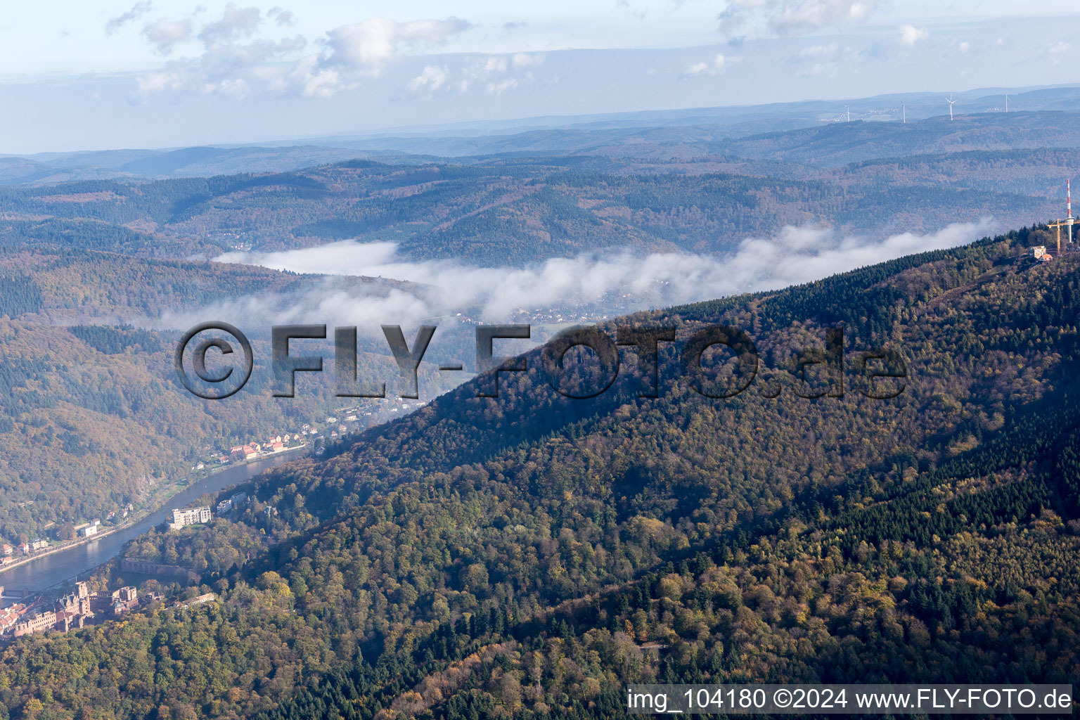 Oblique view of Neckar Valley in the district Kernaltstadt in Heidelberg in the state Baden-Wuerttemberg, Germany