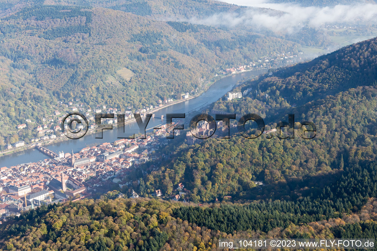 Old town, Old Bridge over the Neckar, Castle in the district Kernaltstadt in Heidelberg in the state Baden-Wuerttemberg, Germany