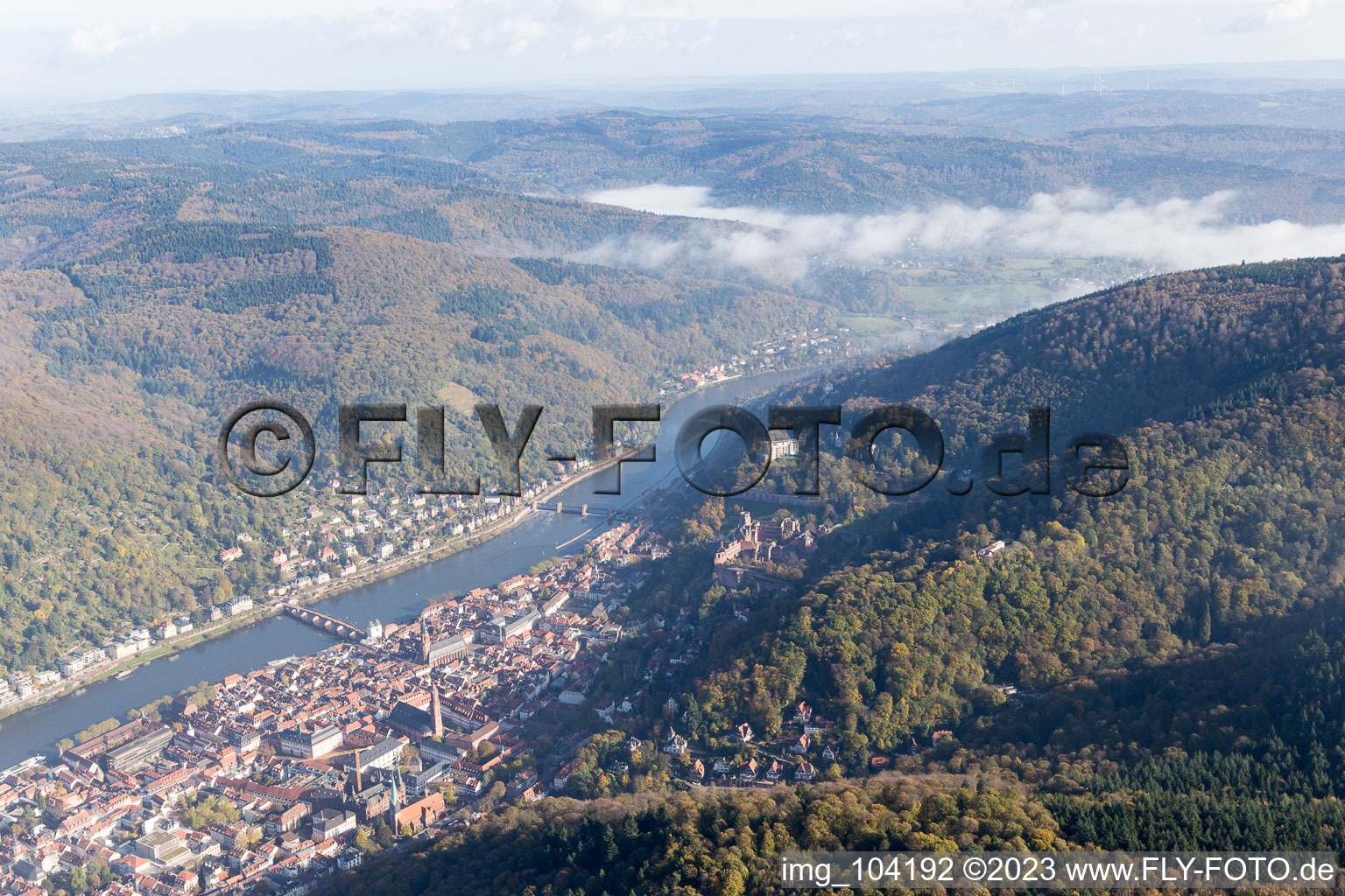 Aerial view of District Kernaltstadt in Heidelberg in the state Baden-Wuerttemberg, Germany