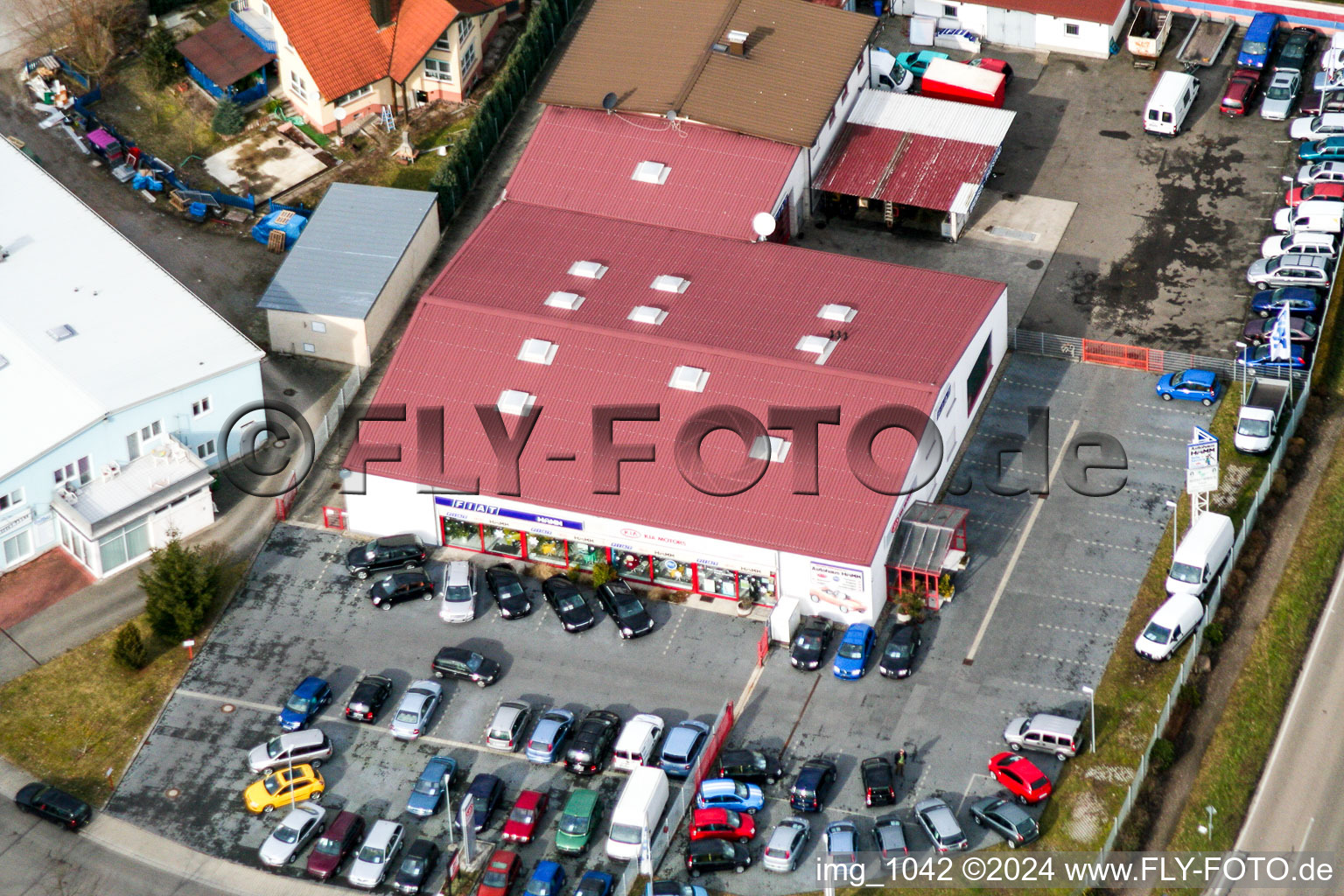 Aerial view of Fiat-Hamm in Wörth am Rhein in the state Rhineland-Palatinate, Germany