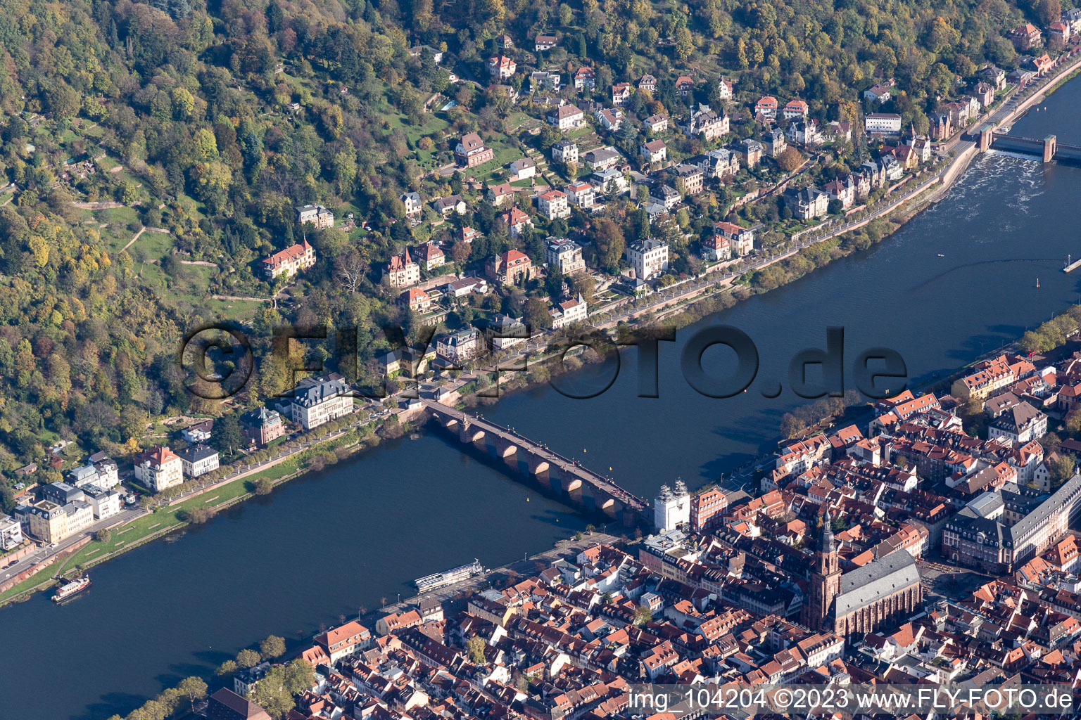 Aerial view of Old Bridge, Ziegelhäuser Landstr in the district Neuenheim in Heidelberg in the state Baden-Wuerttemberg, Germany