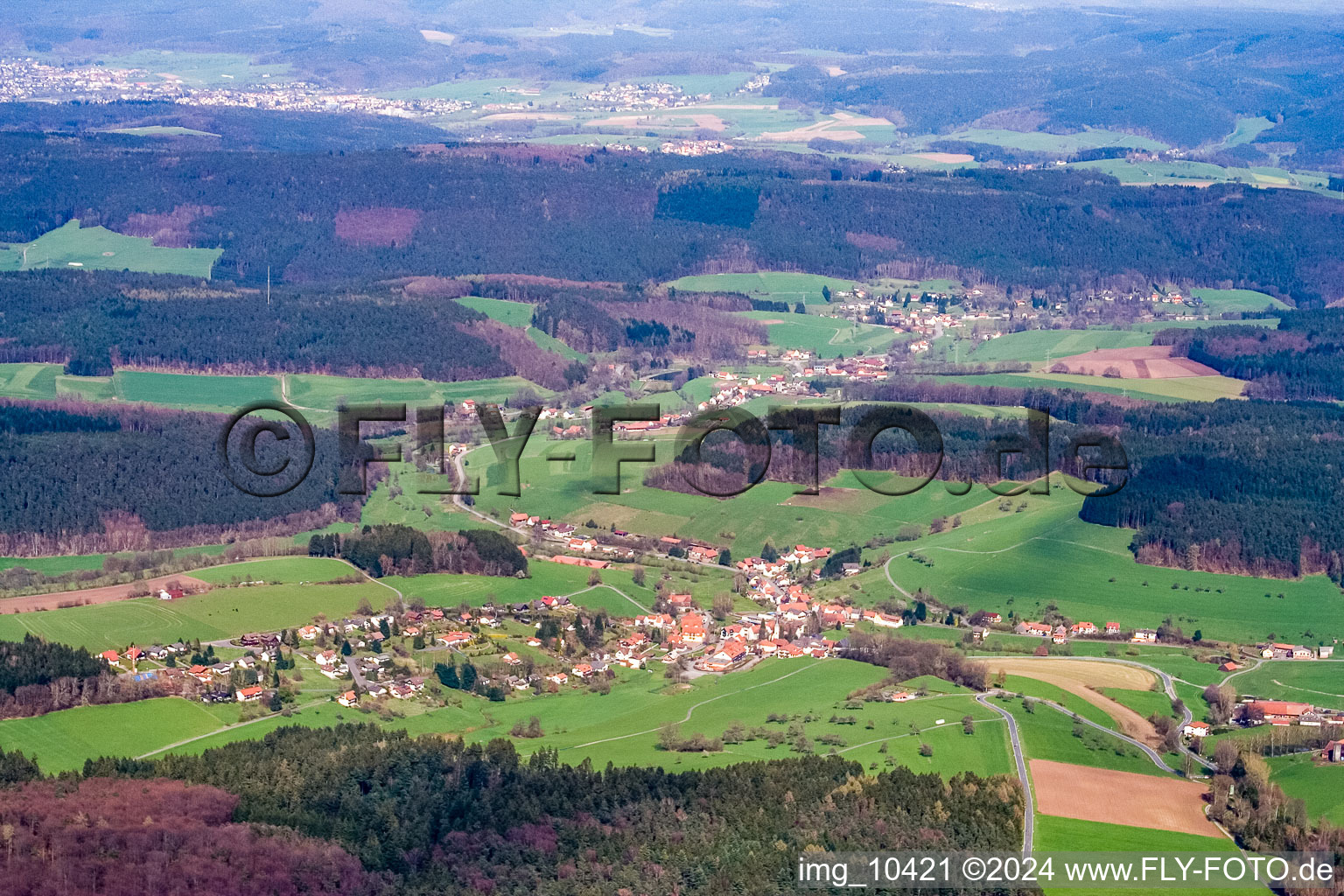 Aerial view of District Güttersbach in Mossautal in the state Hesse, Germany