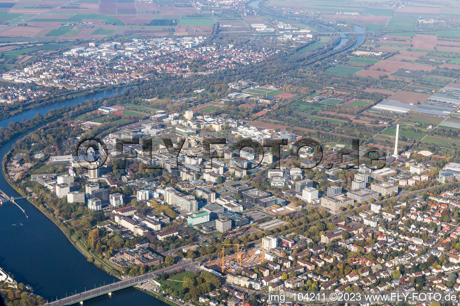 Aerial view of University in the district Neuenheim in Heidelberg in the state Baden-Wuerttemberg, Germany