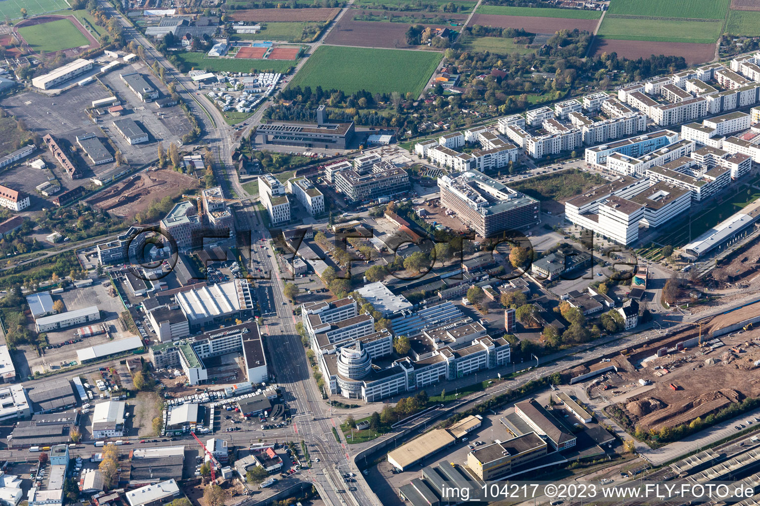 District Bahnstadt in Heidelberg in the state Baden-Wuerttemberg, Germany out of the air