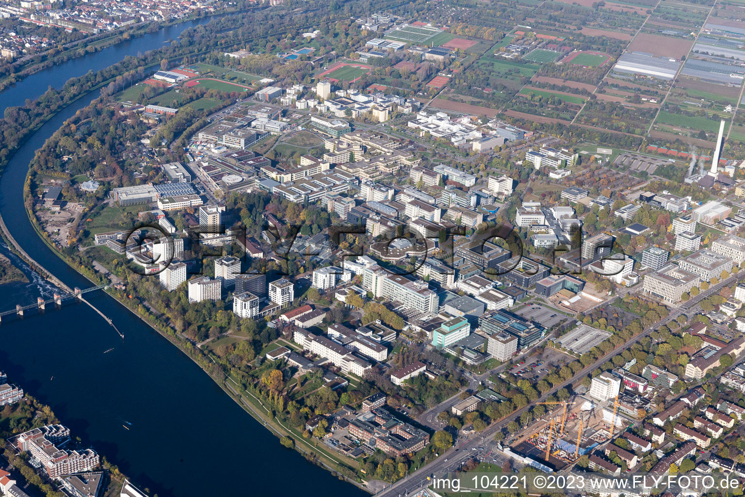 Aerial view of Neueneimer Feld, University in the district Neuenheim in Heidelberg in the state Baden-Wuerttemberg, Germany