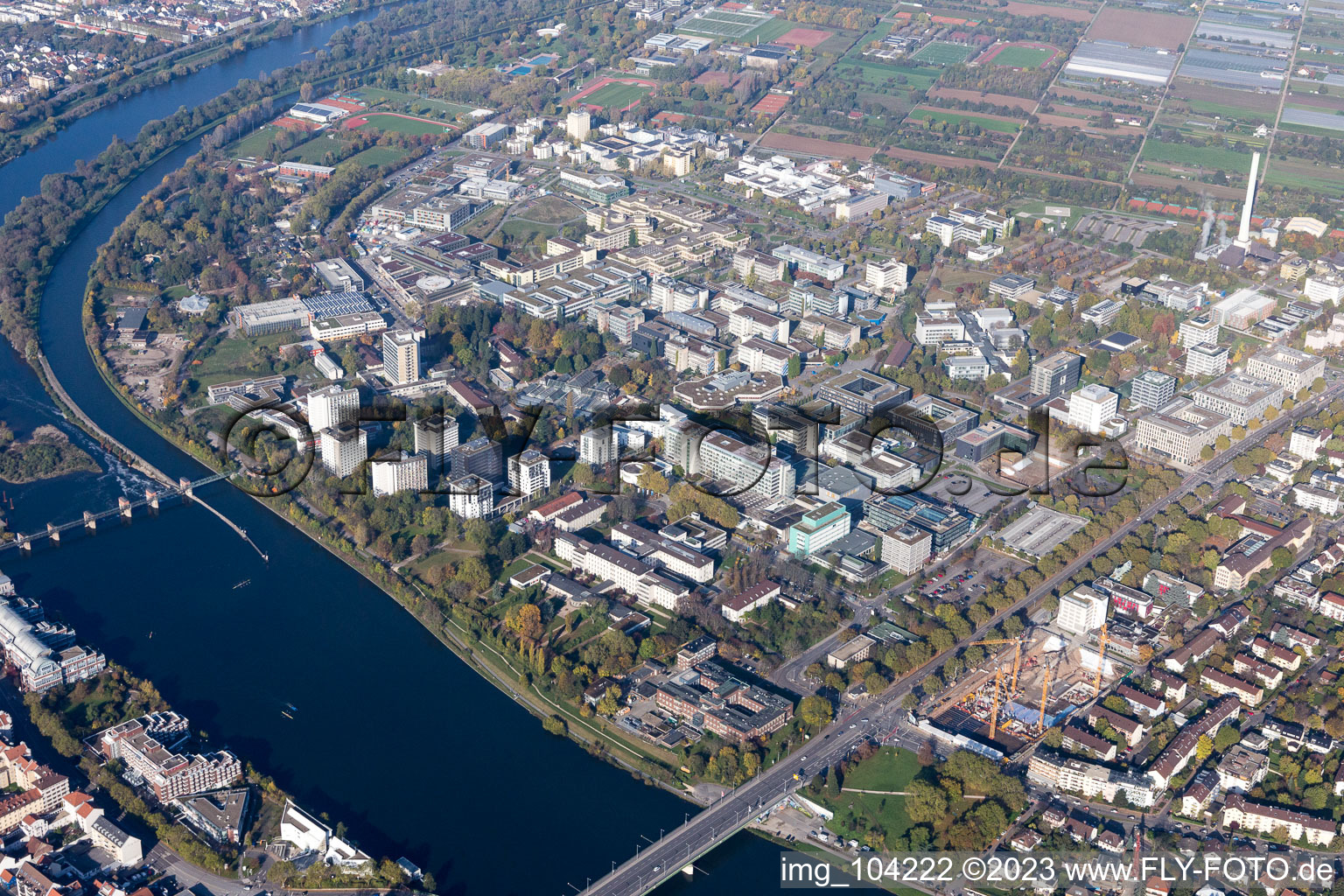 Aerial photograpy of Neueneimer Feld, University in the district Neuenheim in Heidelberg in the state Baden-Wuerttemberg, Germany