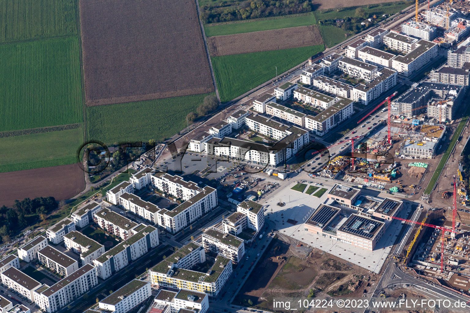 District Bahnstadt in Heidelberg in the state Baden-Wuerttemberg, Germany seen from above