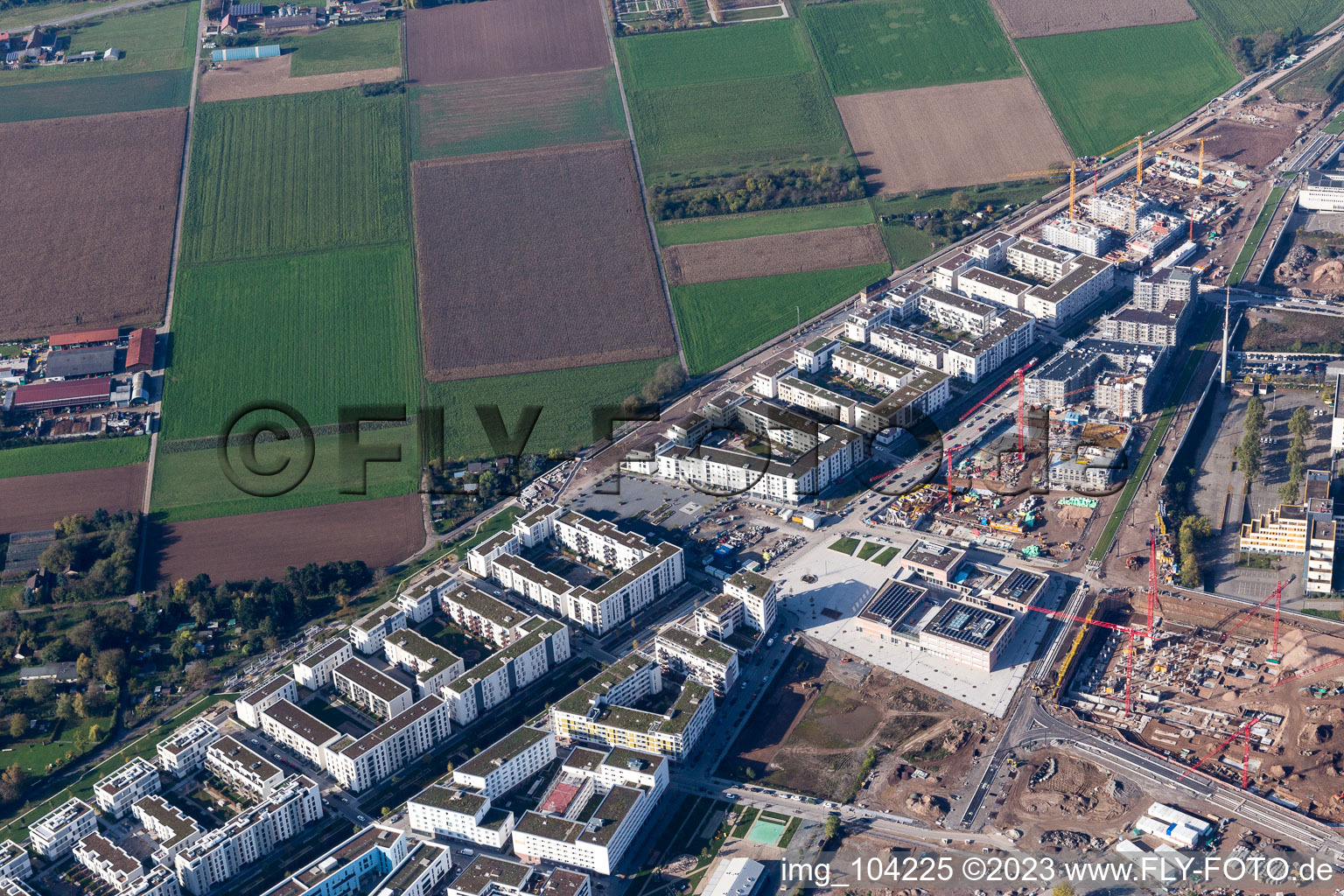 District Bahnstadt in Heidelberg in the state Baden-Wuerttemberg, Germany from the plane