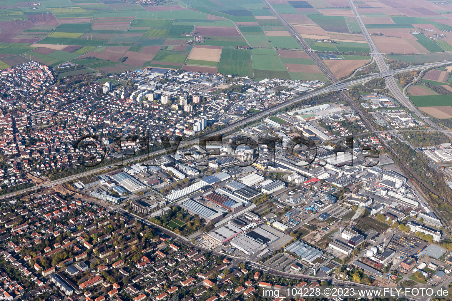Eppelheim in the state Baden-Wuerttemberg, Germany from above