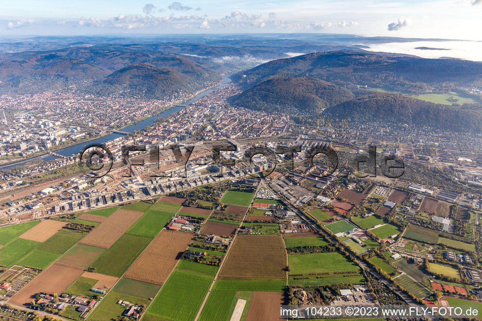 District Bahnstadt in Heidelberg in the state Baden-Wuerttemberg, Germany viewn from the air