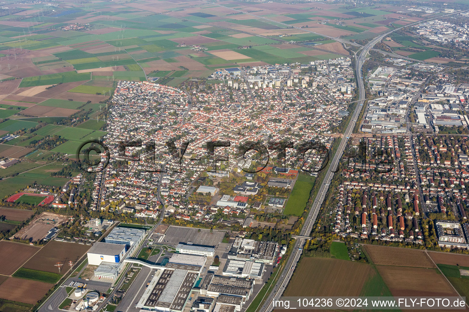 Eppelheim in the state Baden-Wuerttemberg, Germany seen from above