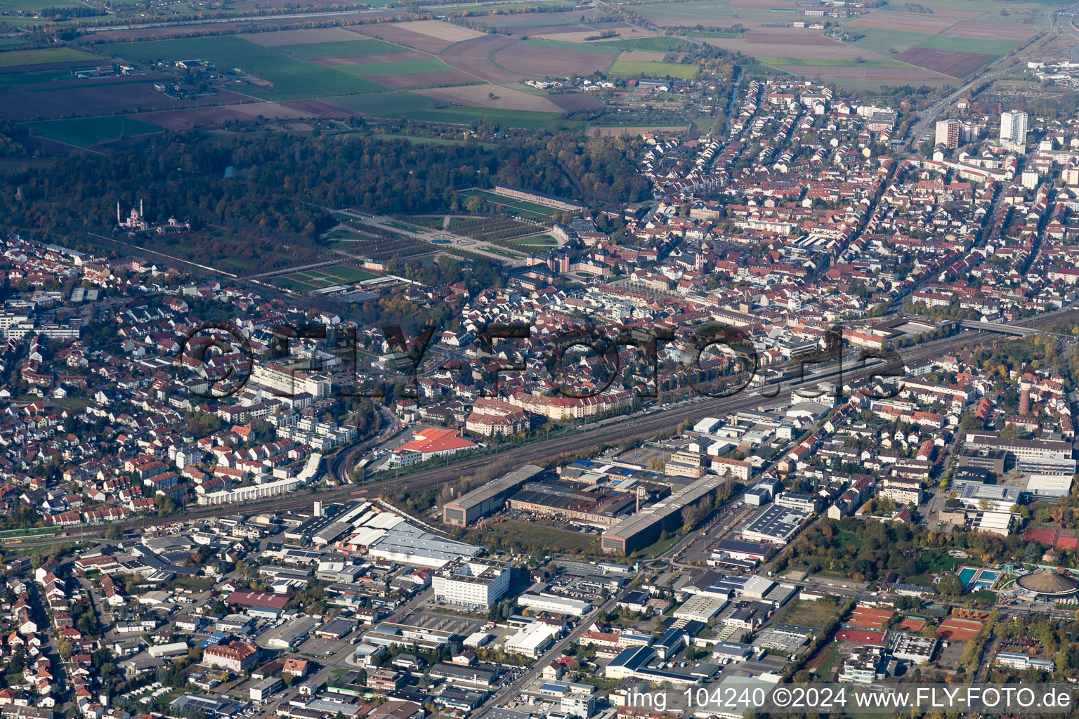 Schwetzingen in the state Baden-Wuerttemberg, Germany viewn from the air