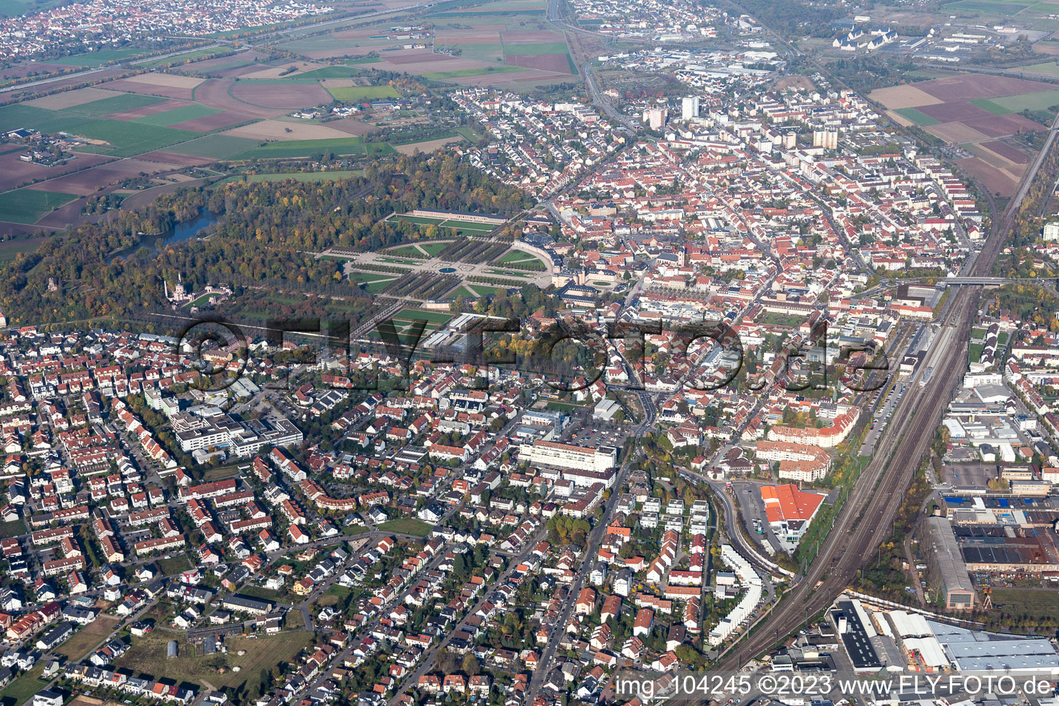 Drone recording of Schwetzingen in the state Baden-Wuerttemberg, Germany