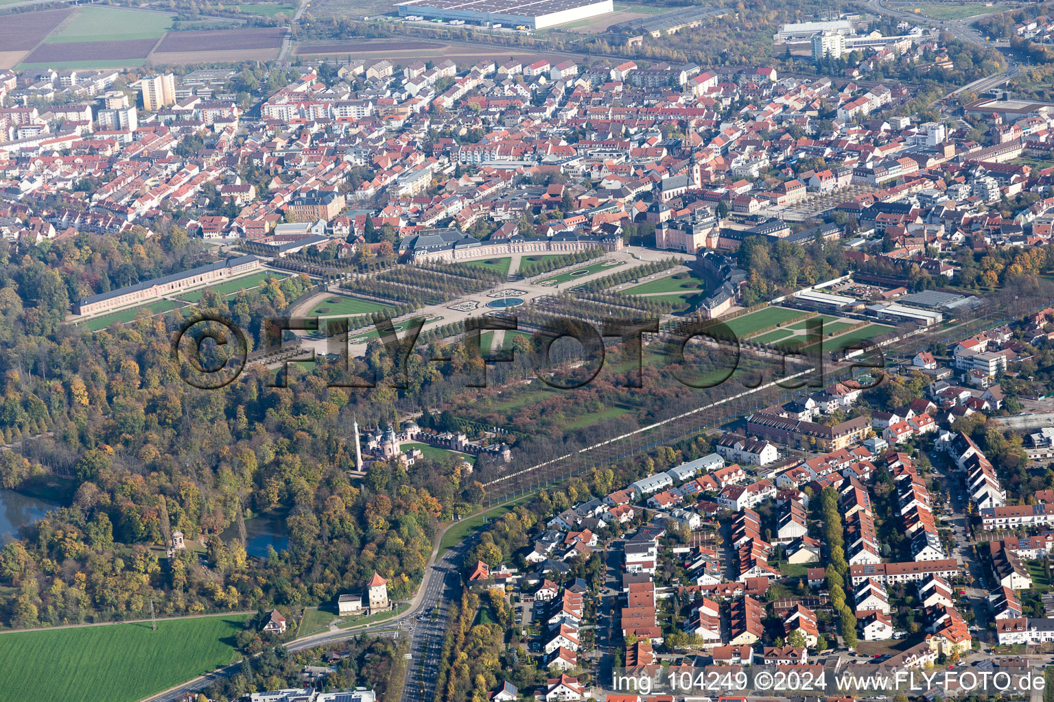 Schwetzingen in the state Baden-Wuerttemberg, Germany from a drone