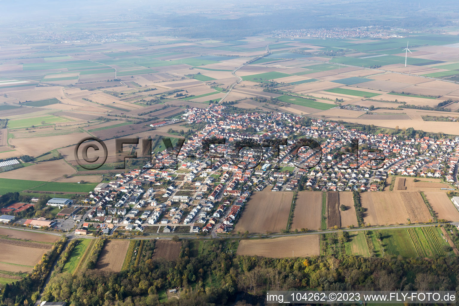 District Heiligenstein in Römerberg in the state Rhineland-Palatinate, Germany seen from above