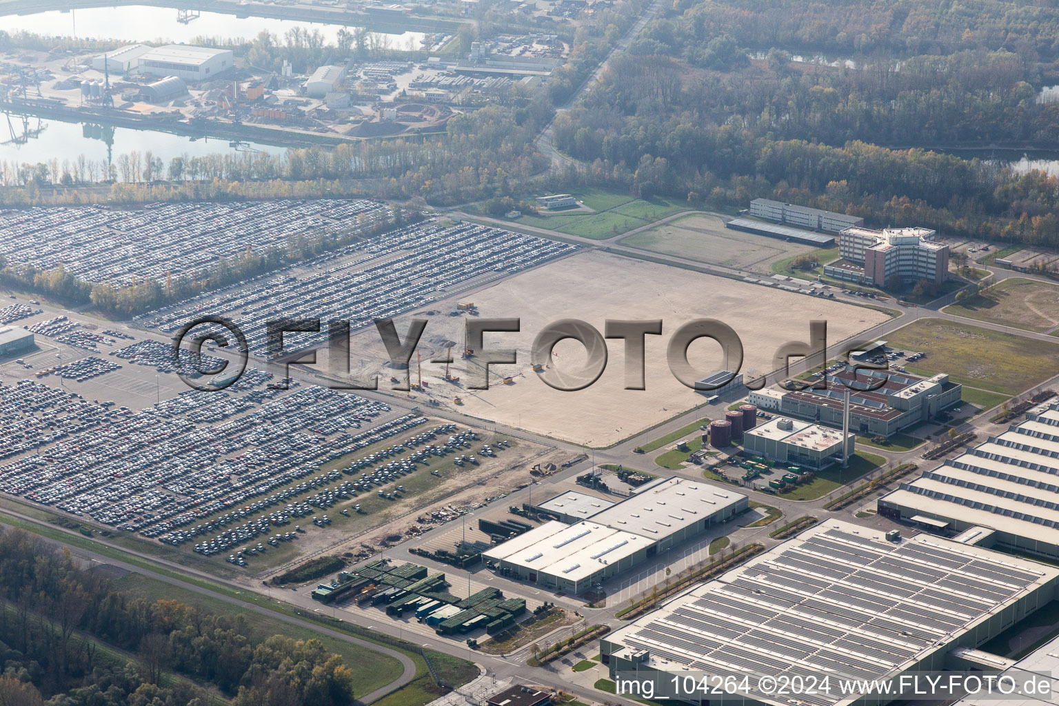 Aerial view of Island Green in Germersheim in the state Rhineland-Palatinate, Germany