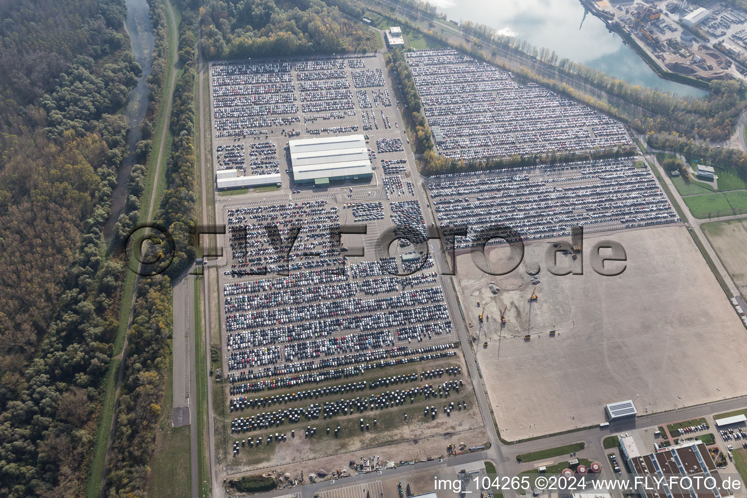 Aerial photograpy of Island Green in Germersheim in the state Rhineland-Palatinate, Germany