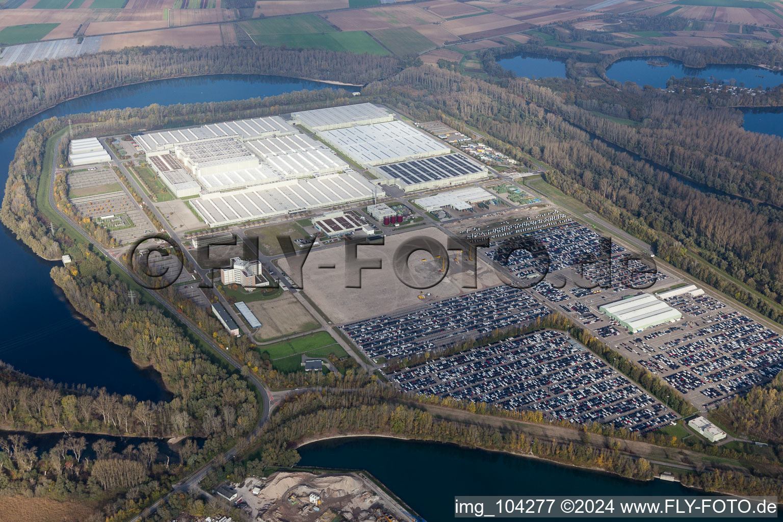 Aerial view of Germersheim in the state Rhineland-Palatinate, Germany