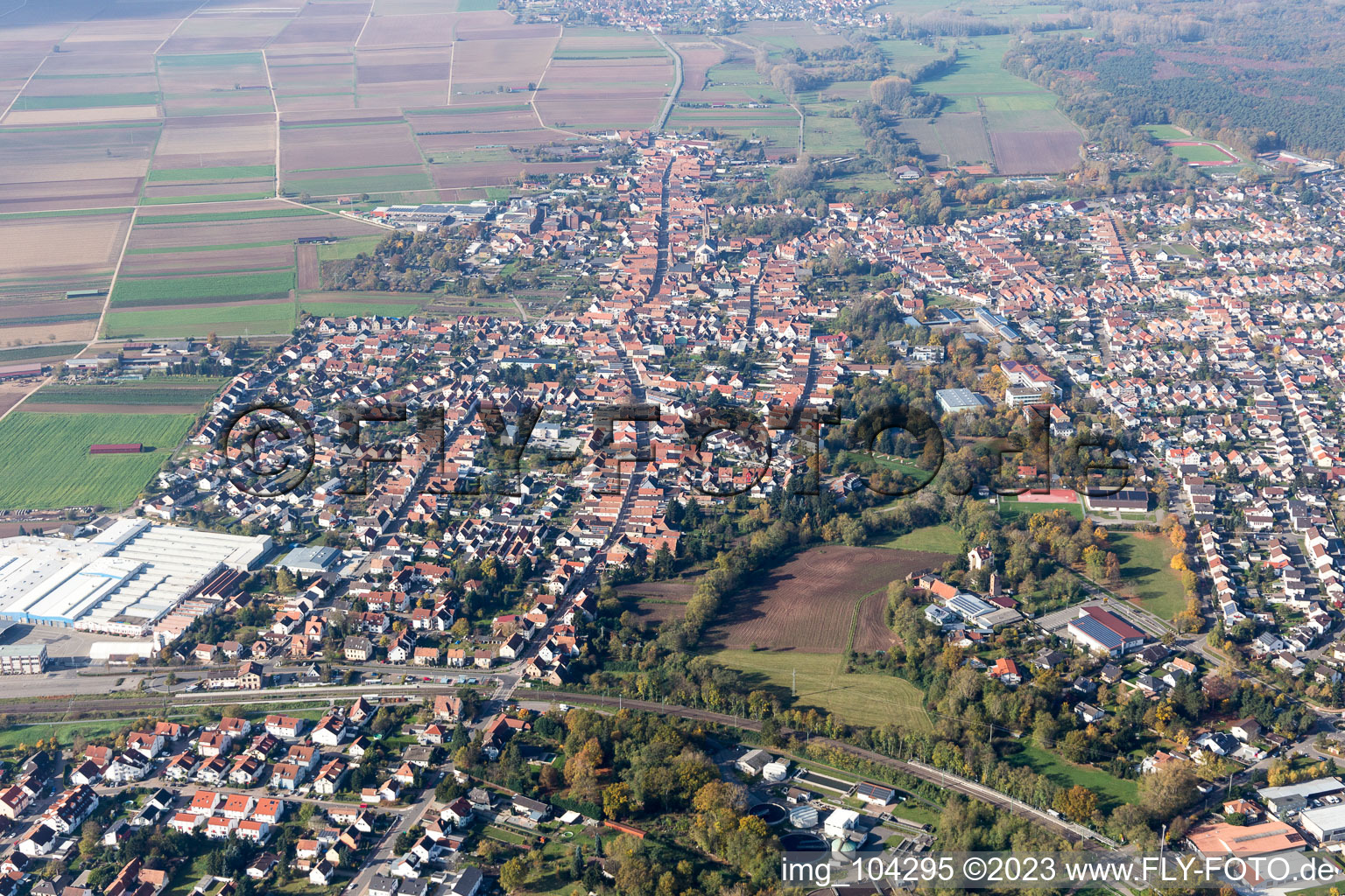 Bellheim in the state Rhineland-Palatinate, Germany seen from a drone