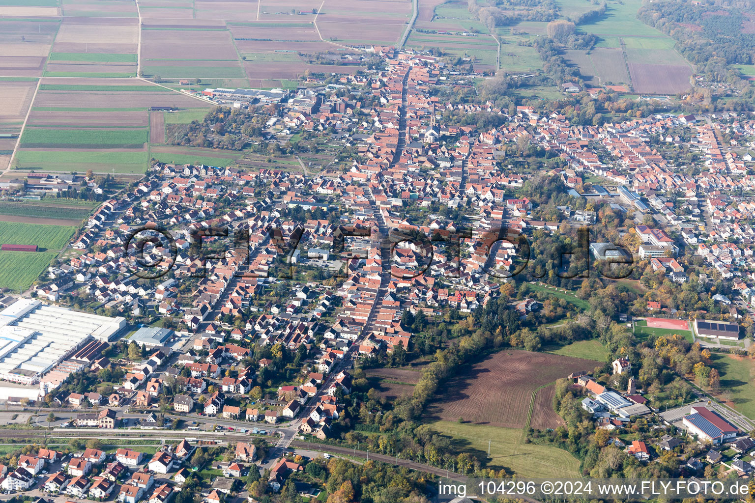 Aerial view of Bellheim in the state Rhineland-Palatinate, Germany