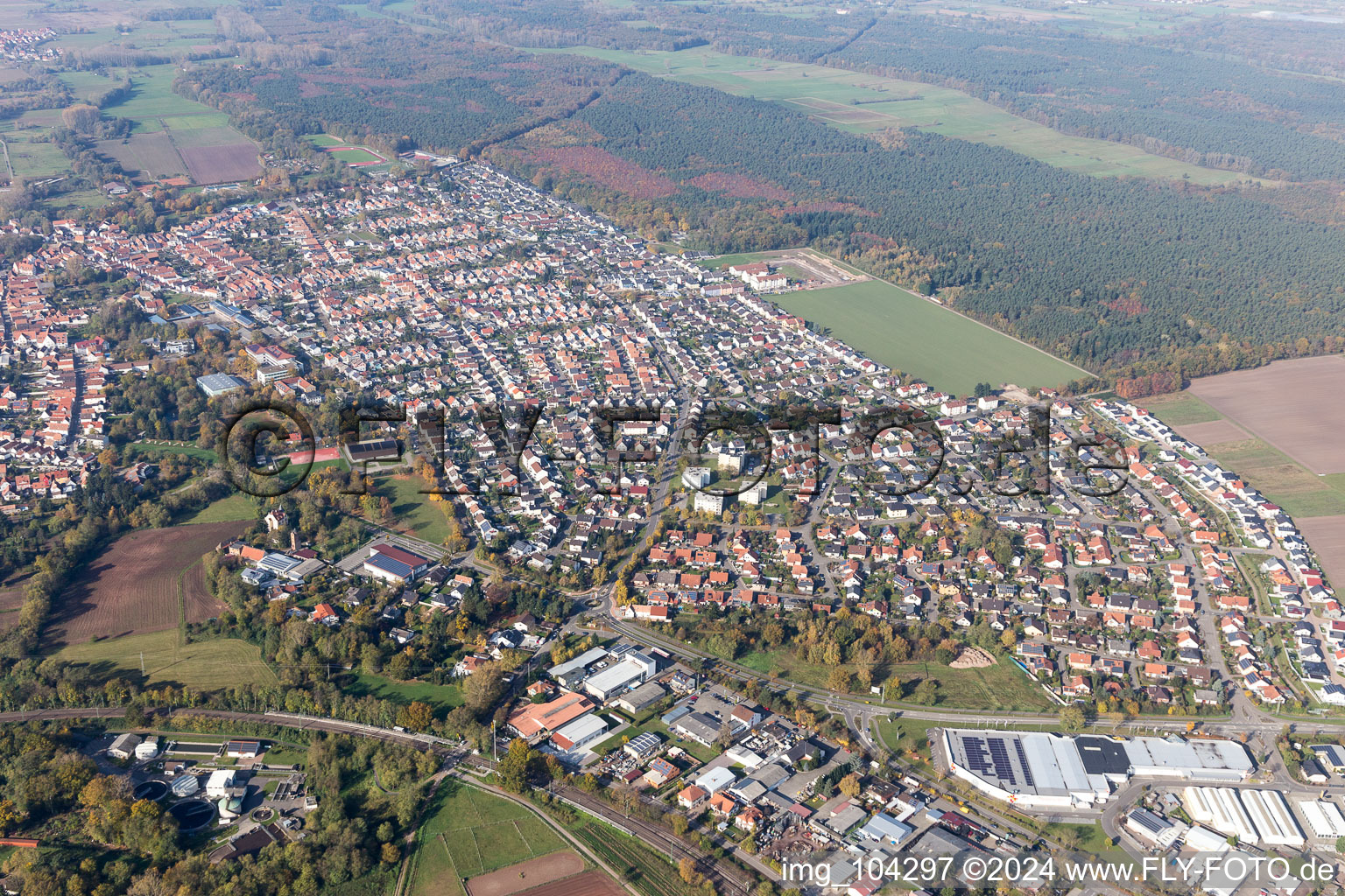 Aerial photograpy of Bellheim in the state Rhineland-Palatinate, Germany