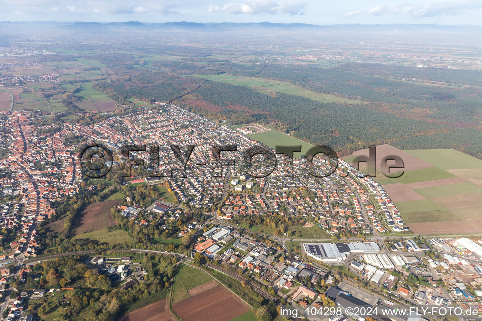 Oblique view of Bellheim in the state Rhineland-Palatinate, Germany