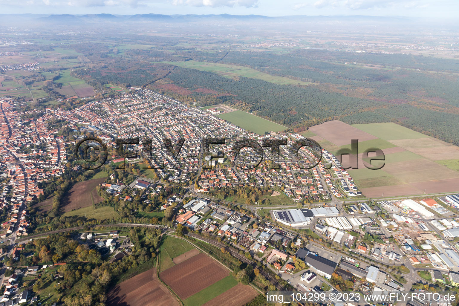 Bellheim in the state Rhineland-Palatinate, Germany from above
