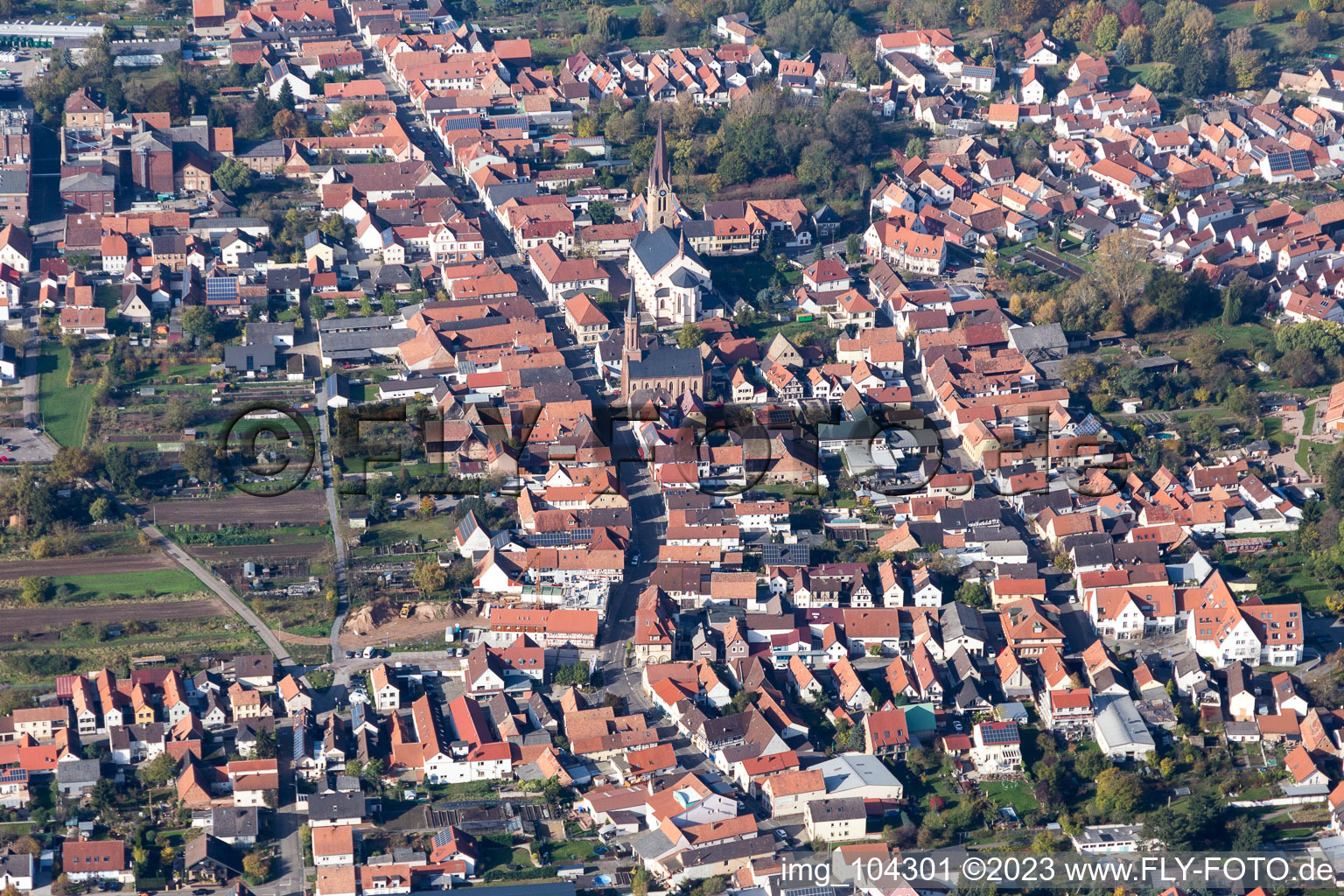 Bellheim in the state Rhineland-Palatinate, Germany seen from above