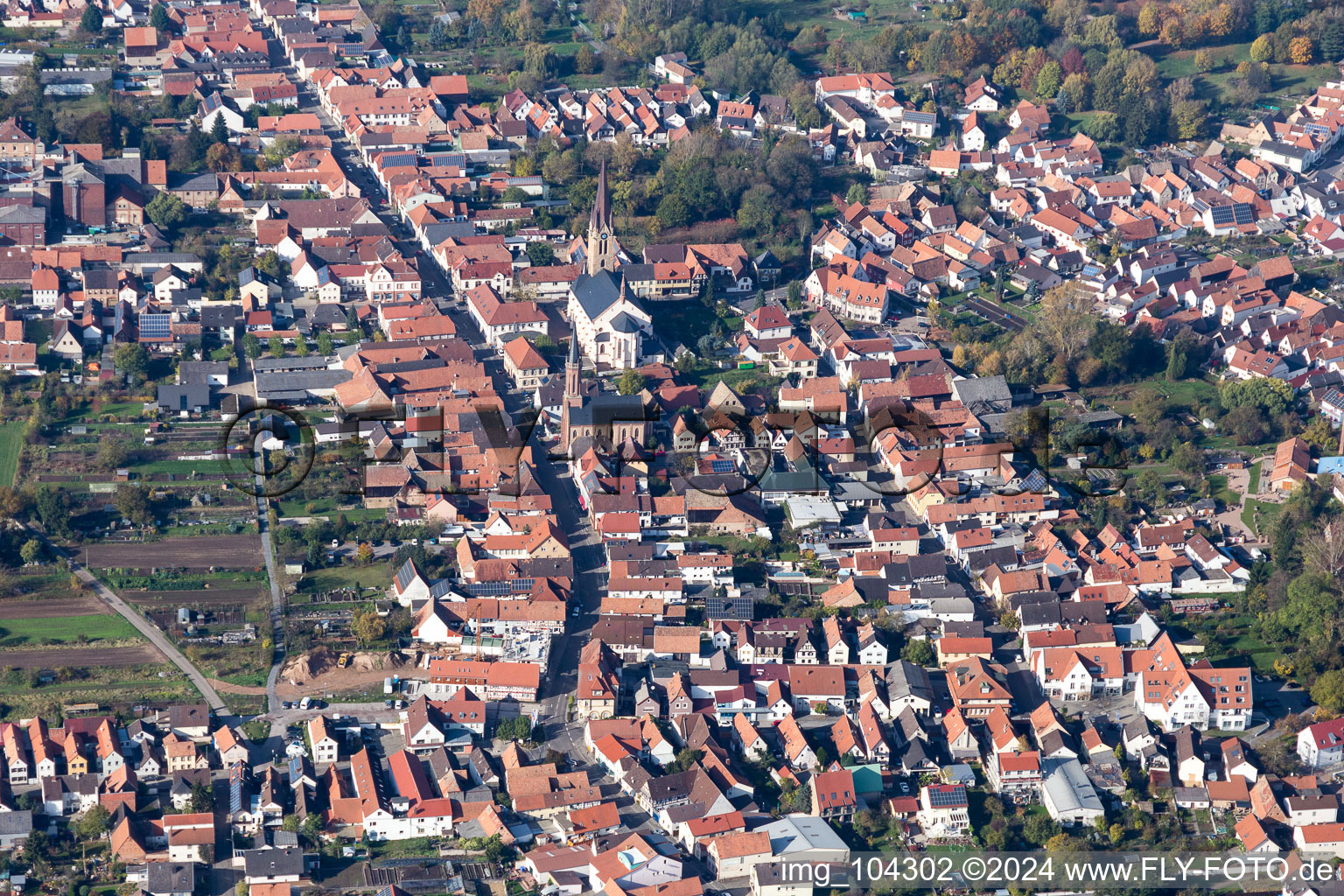 Bellheim in the state Rhineland-Palatinate, Germany from the plane