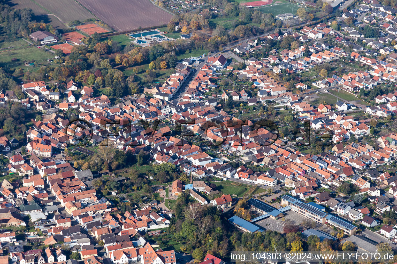 Bird's eye view of Bellheim in the state Rhineland-Palatinate, Germany