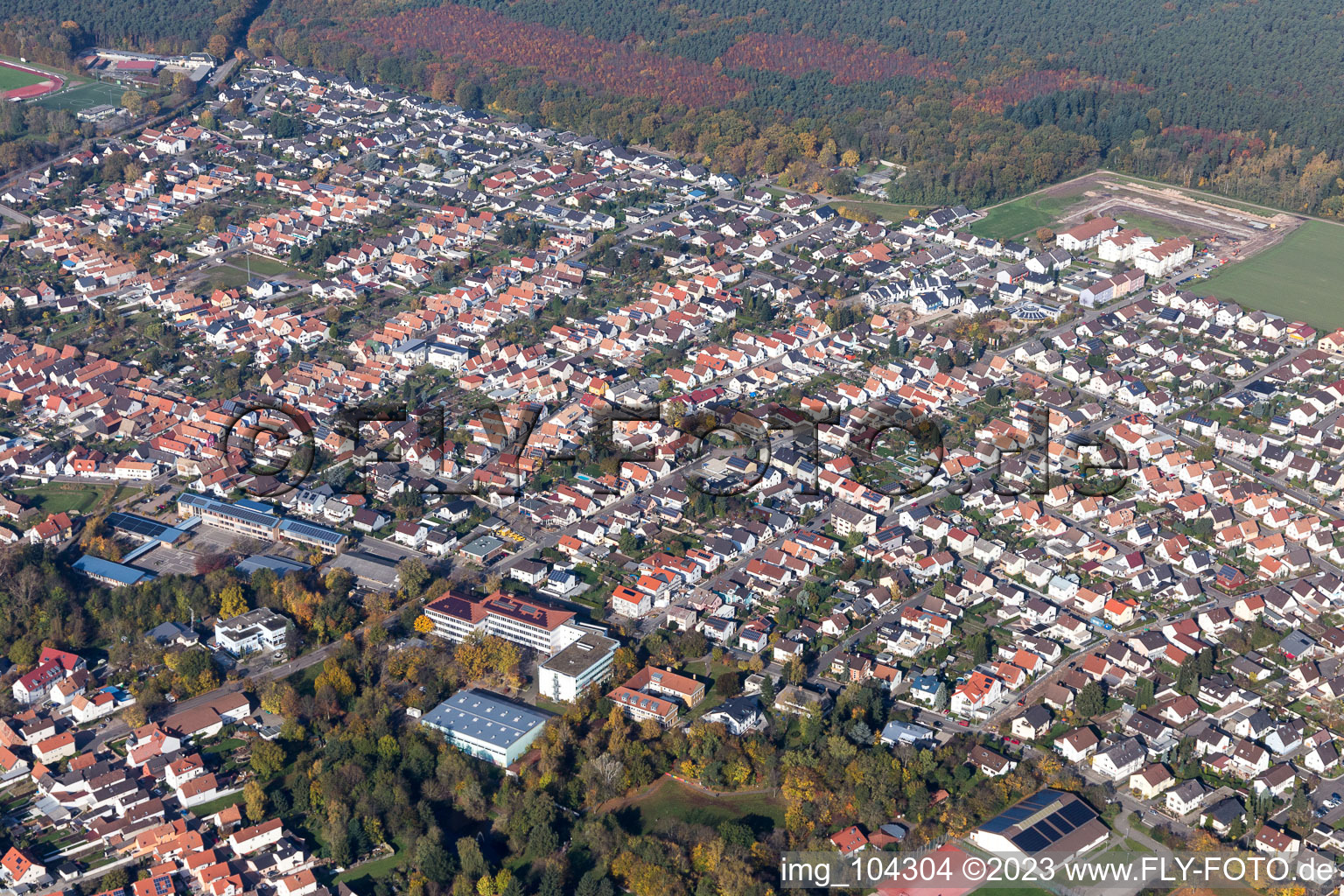 Bellheim in the state Rhineland-Palatinate, Germany viewn from the air