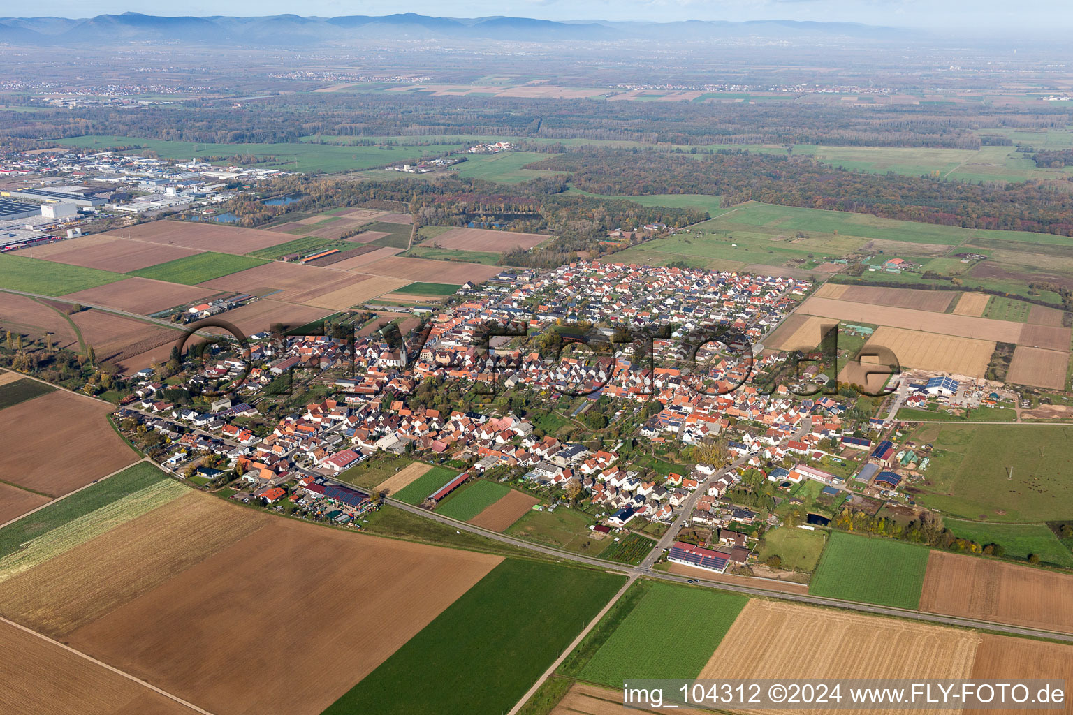 District Ottersheim in Ottersheim bei Landau in the state Rhineland-Palatinate, Germany seen from above