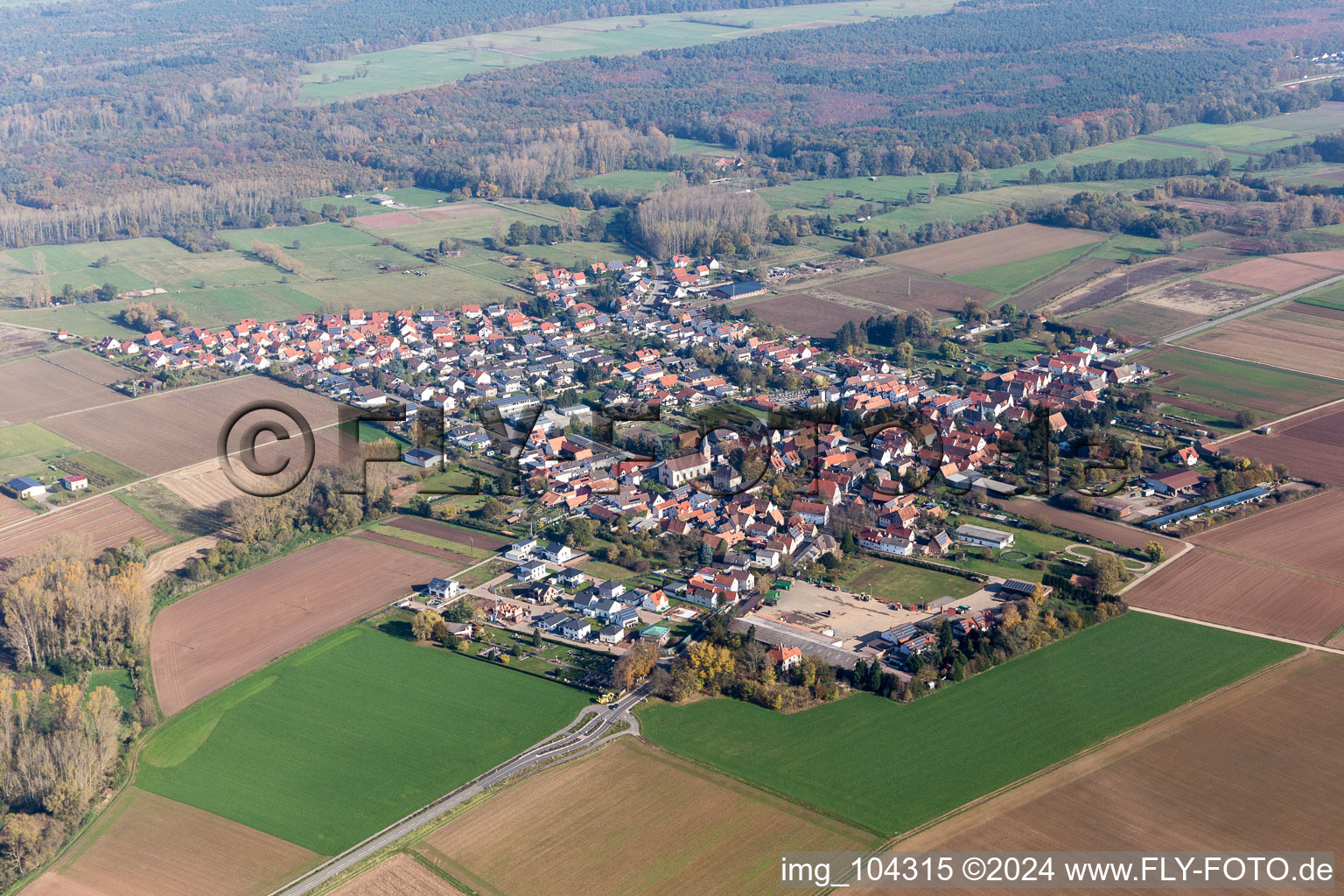 District Ottersheim in Ottersheim bei Landau in the state Rhineland-Palatinate, Germany from the plane