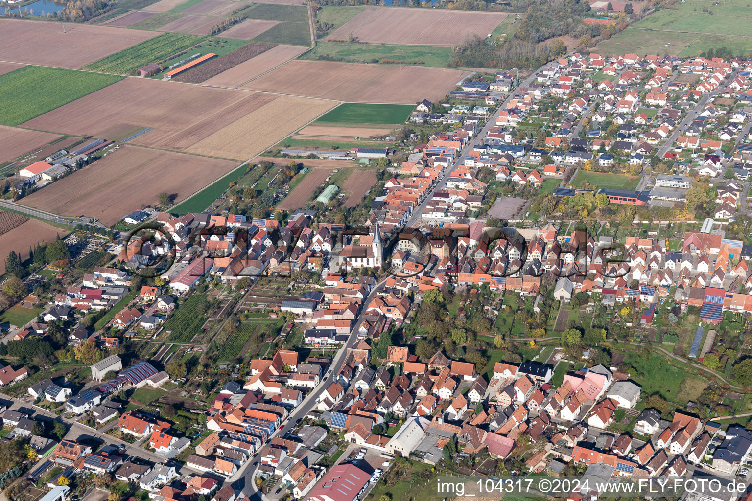 Ottersheim bei Landau in the state Rhineland-Palatinate, Germany from a drone