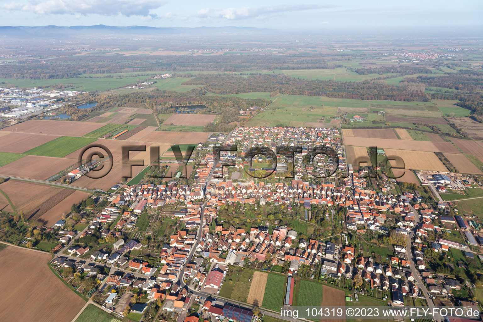 Aerial view of Ottersheim bei Landau in the state Rhineland-Palatinate, Germany