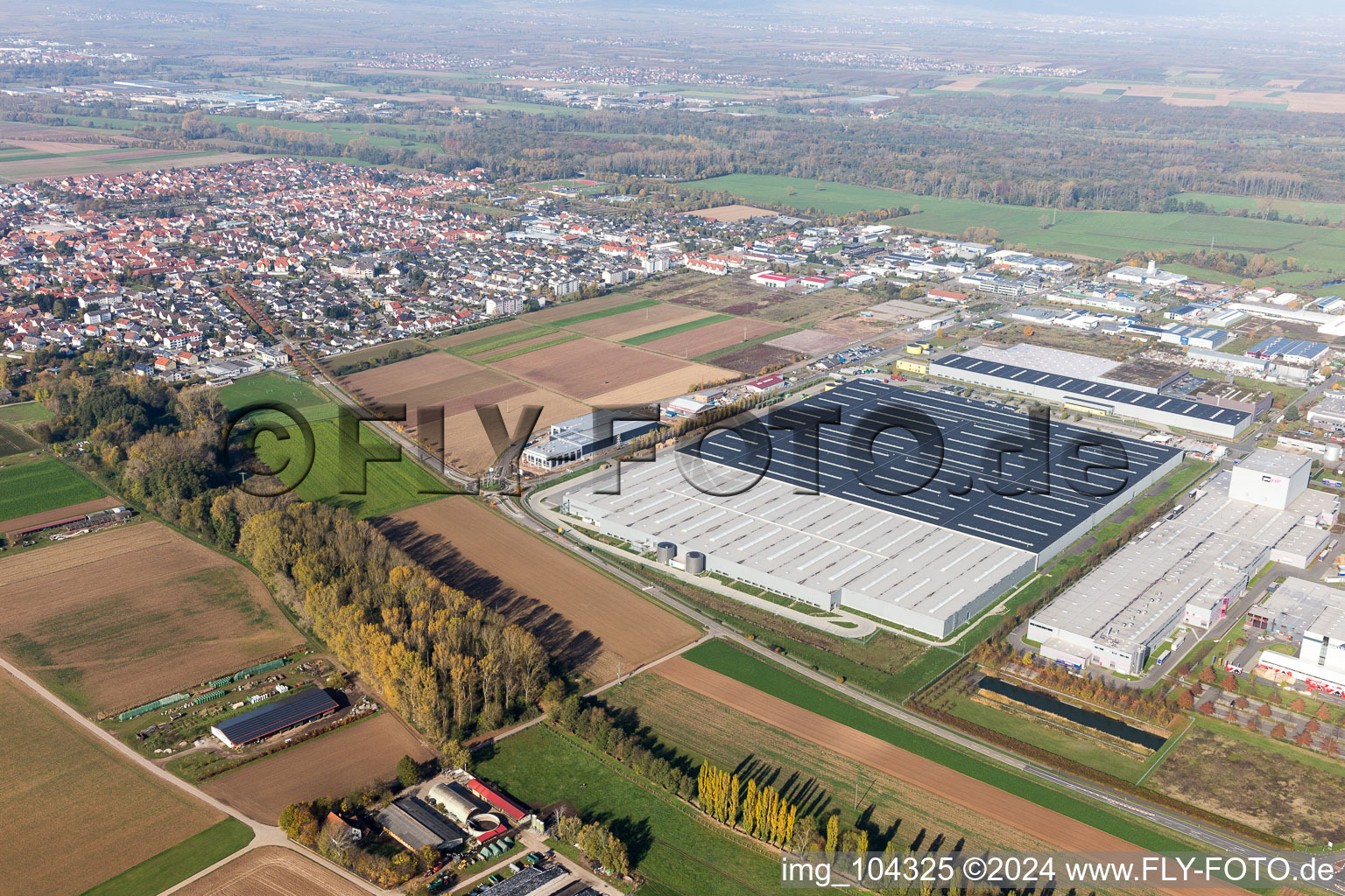 Oblique view of Ottersheim bei Landau in the state Rhineland-Palatinate, Germany