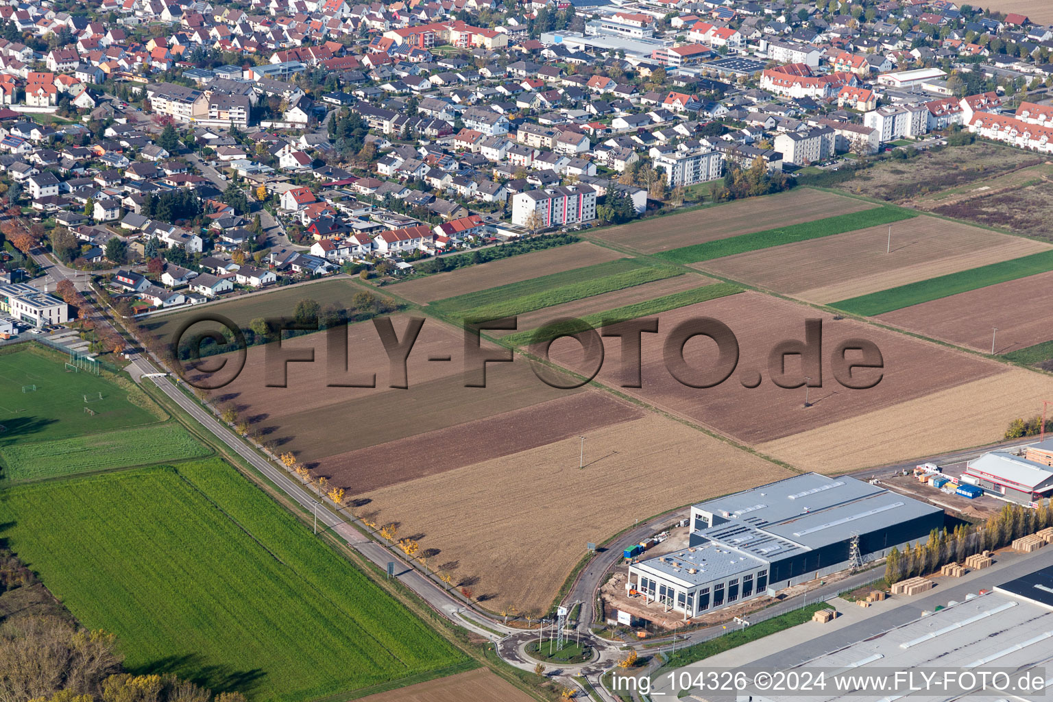 Aerial view of District Offenbach in Offenbach an der Queich in the state Rhineland-Palatinate, Germany